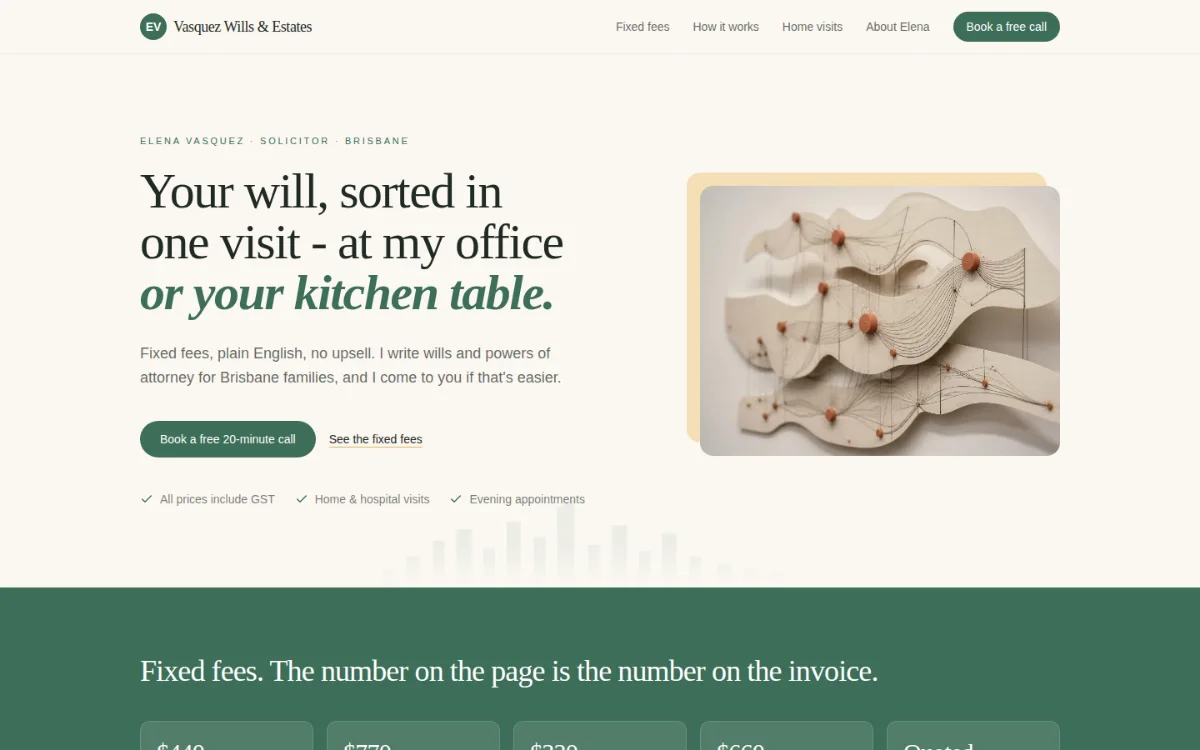 Vasquez Wills & Estates, a demonstration website for a wills, powers of attorney and estates practice in Brisbane, Queensland