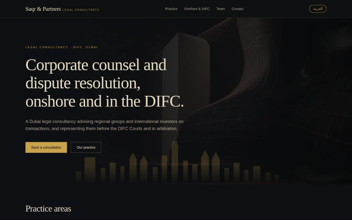 Screenshot of the Saqr & Partners Legal Consultants demonstration website