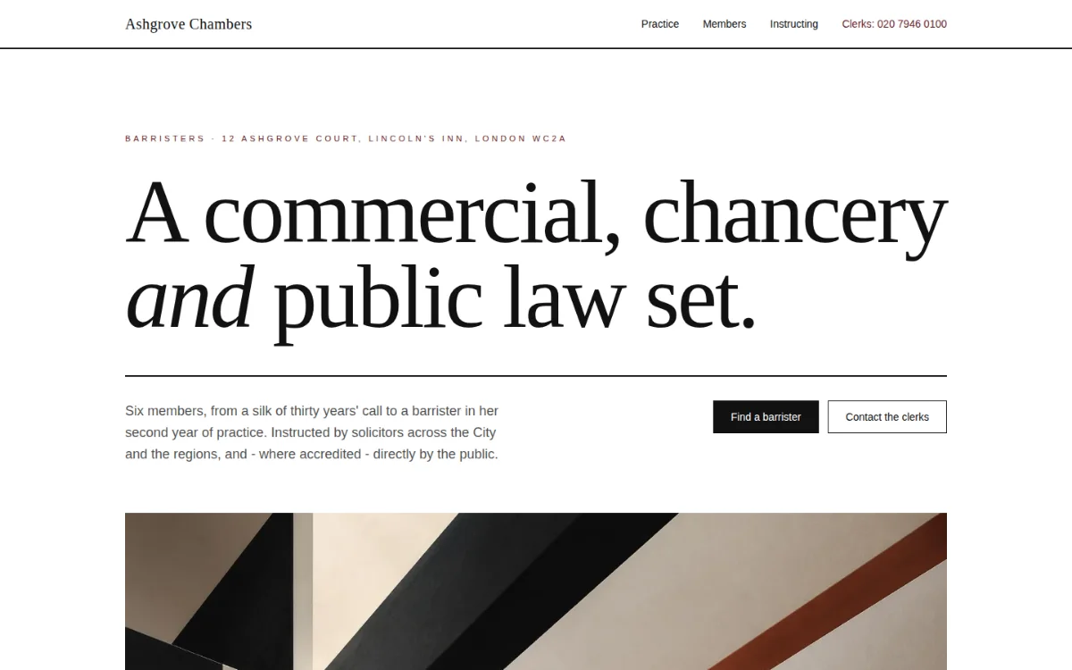 Screenshot of the Ashgrove Chambers demonstration website