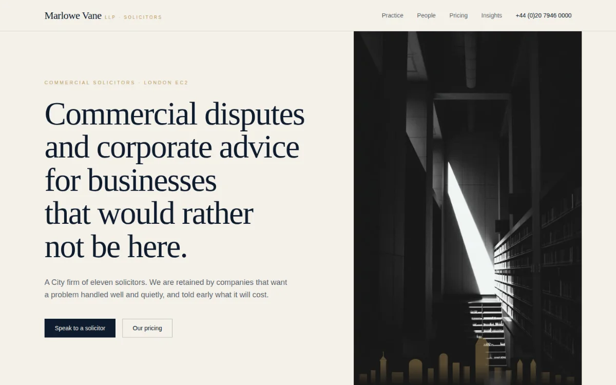 Marlowe Vane LLP, a demonstration website for a commercial disputes and corporate practice in City of London