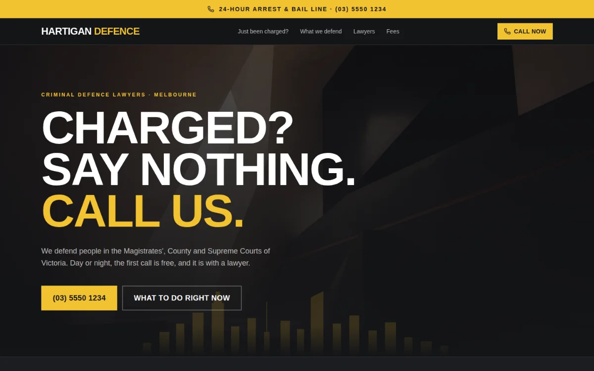 Screenshot of the Hartigan Defence Lawyers demonstration website